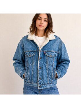 Levi's Sherpa Denim Jacket USA Made Vintage XS Trucker Lined Blue